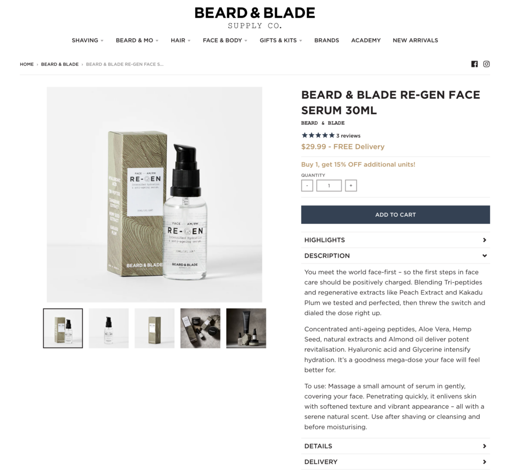 beard & blade re-gen face serum product description