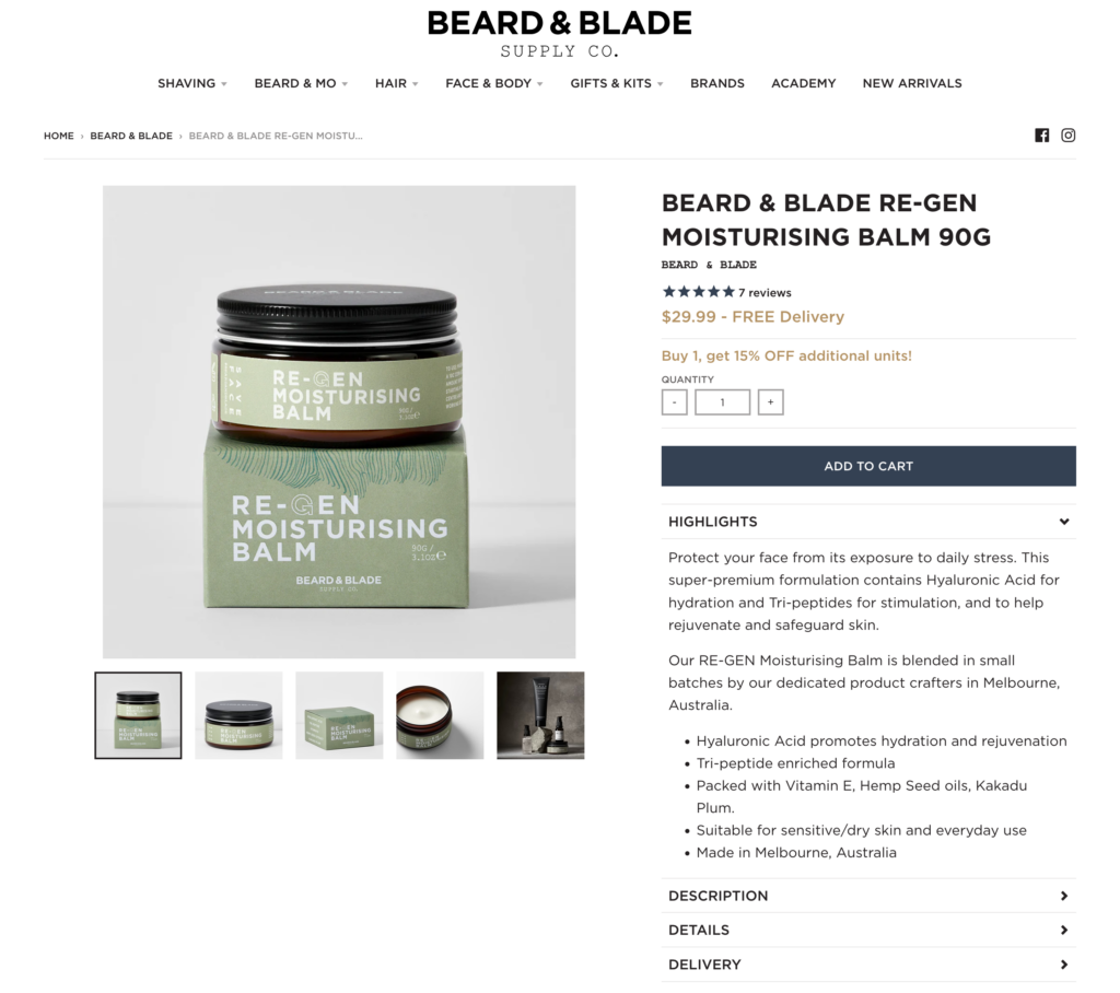 beard & blade re-gen face moisturising balm product description